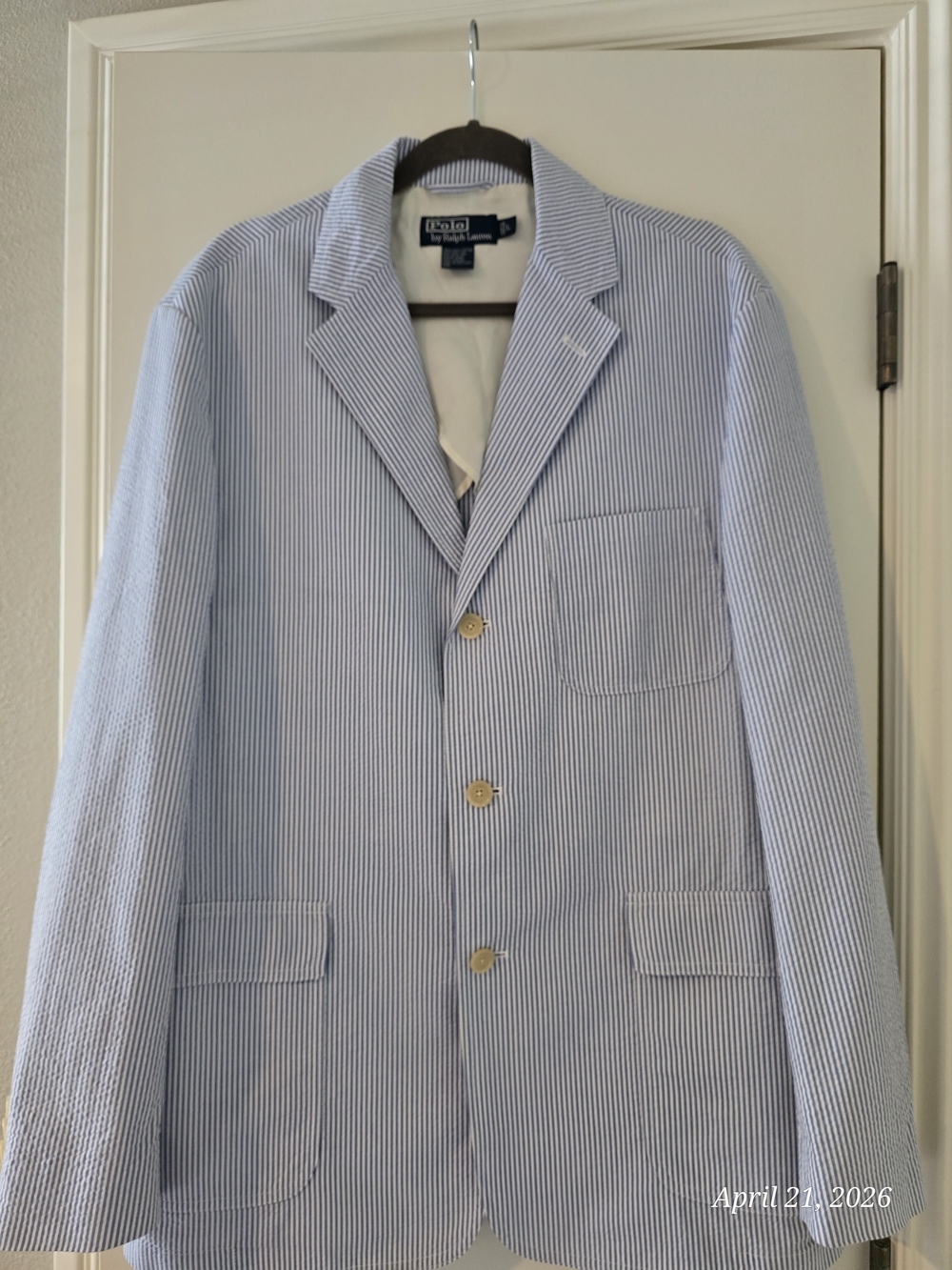Polo by Ralph Lauren Light Blue & White Seersucker Sport Coat Blazer MENS